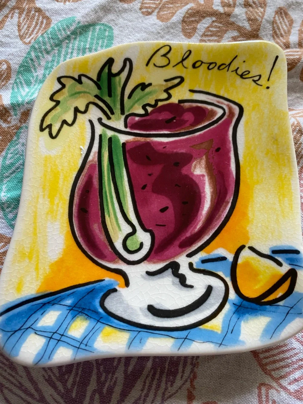 4 Whimsical Tracy Flickinger Mud Pie “Bloody Mary Small Plates” from 1990s. GUC